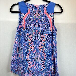 Lilly Pulitzer Sleeveless Zeta Tank Top In Tic Tac Tile Womens XS 100% Silk